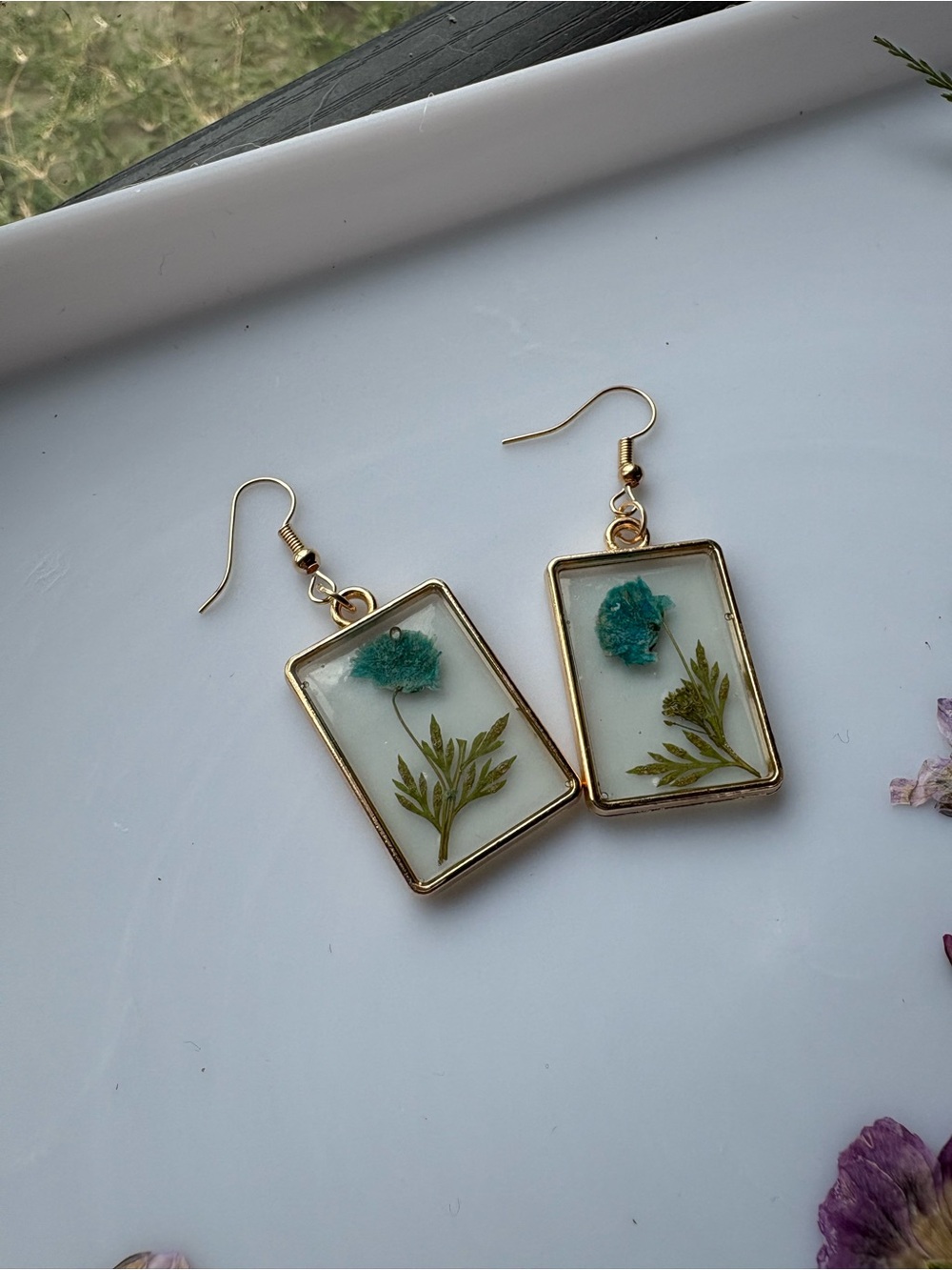 Handmade Resin Rectangle Drop Earrings